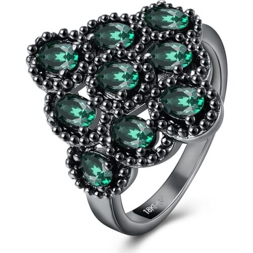 Luxury Cubic Zirconia Promise Ring Black Gun Color Hyperbolic CZ Big Green Flower Ring Micro Pave Engagement Ring For Women