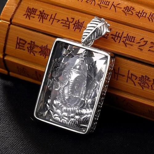 S925 Sterling Silver Antique Thai Silver Inlaid Trunk Nose Square Pendant Joker Chain Sweater Chain Pendant Wholesale