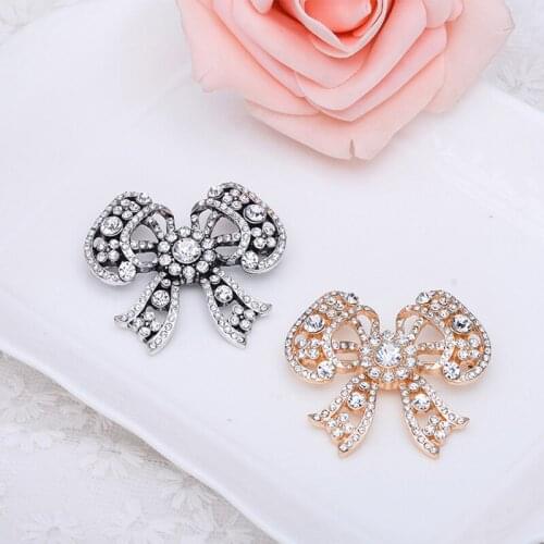 Silver Color Rhinestone Bow Brooches Large Bowknot Brooch Pin Vintage Fashion Jewelry Spring Accessories For Men Women Brooches