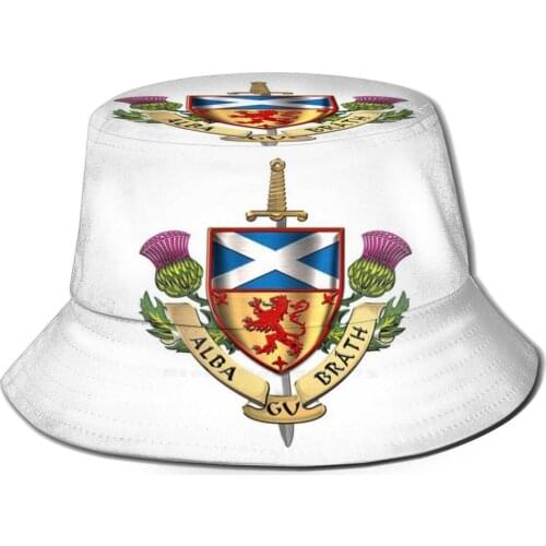 Scotland Forever - Alba Gu Brath - Of Scotland Over White Leather Unisex Fisherman Hats Bucket Hats World Heraldry Collection