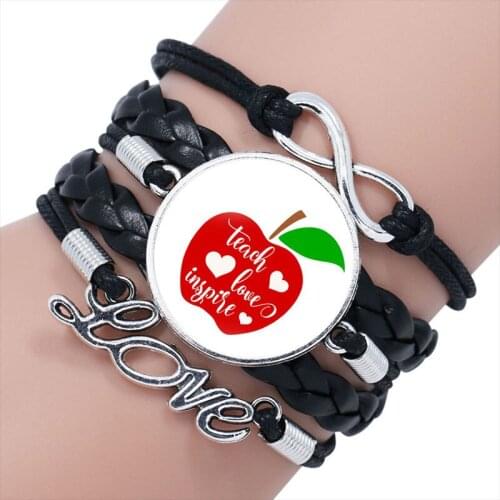Super Teacher Leather Bracelet Teacher Is Heart Work Harajuku Style Cuff Handmade Rope Wrap Bangle Bracelets