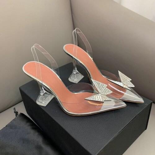 2021 Clear Butterfly PVC High Heel Shoes Stiletto Heel Pointed Toe Transparent Wedding Pumps Designer Banquet Footwear