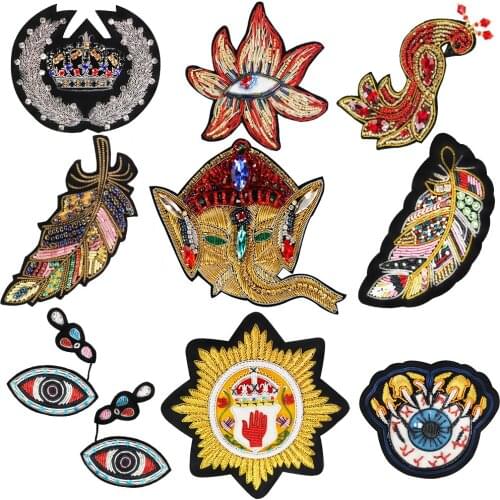 Emboridered Elephant Peacock Leaf Patch Indian Silk Wire Badge Clothing Rhinestones DIY Bead Crystal Sewing Craft 1pc TH2007