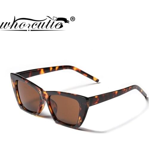 WHO CUTIE Vintage Small Cat Eye Sunglasses Women Brand Design Retro Green Leopard Frame Cateye Sun Glasses Female Shades S378