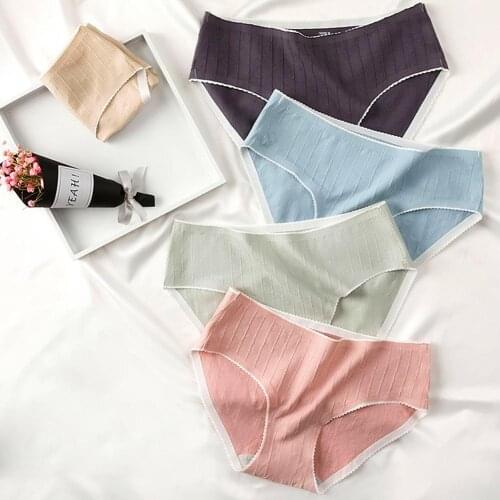 HOT SALES Women Ribbed Striped Stretchy Seamless Solid Color Briefs Underwear Panties Cotton Panties Women Panties Lace Stretchy