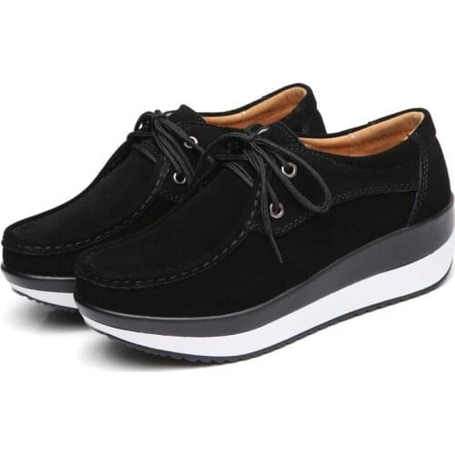 2021New Spring Autumn Womens Cow Suede Flat Platform Female Shoes Lace-Up Loafers Thick Sole Female Sneakers Zapatos De Mujer