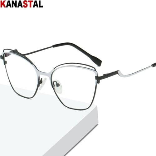 Women Blue Light Blocking Glasses Metal Cateye Splicing Frame Men Computer Eyeglass Prescription Optical Eyewear Frame Trend