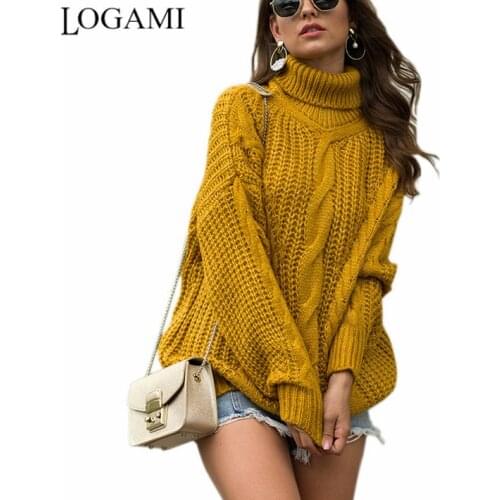 LOGAMI Korean Style Knit Turtleneck Sweater Women Loose Twist Autumn Winter Pullover and Sweater New Arrival