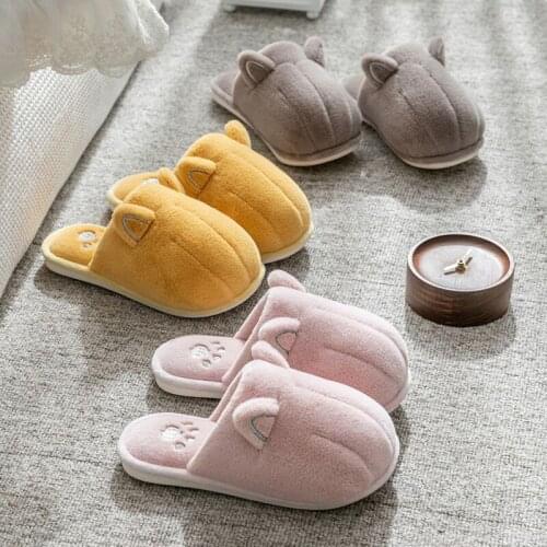 Winter Home Cotton Slippers Warm Shoes Cute Lovely Non-Slip Fur Soft Sole Indoor Bedroom House Women Men Couple Female Slides