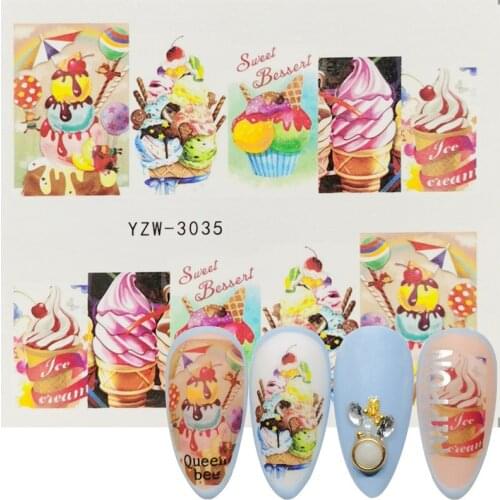 1 Sheet Nail Art Beauty Water Sticker Decal Slider Cartoon Cute Dessert Coconut Ice Cream Cake Cherry Fruit Cup Watermark Slider