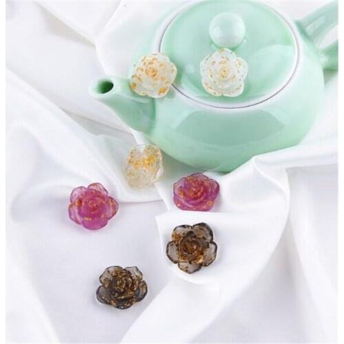 10pcs/lot new creative resin acrylic gold leaf rose flower charms connectors for diy earrings pendant jewelry making accessories