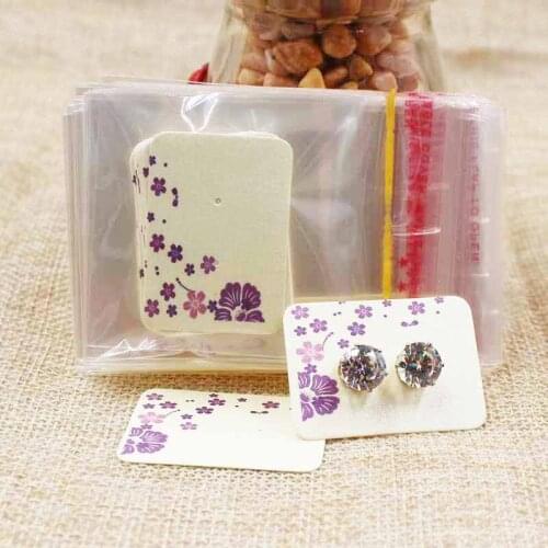 2017 new pretty beige /white cute small stud earring packing card flower full print earring display card 100pcs+100 bag