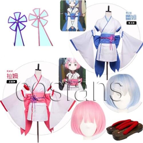 Anime Rem Ram Cos Costume Set Anime Re Life In A Different World From Zero Cosplay Dress Set Costume + wigs Lolita Maid Dresses