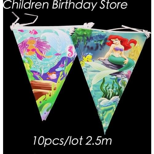 10pcs/lot The Little Mermaid theme party banners The Little Mermaid paper flags The Little Mermaid theme birthday party supplies