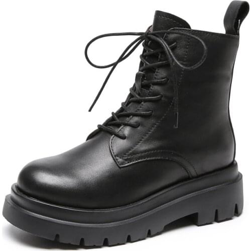 9818-1 Cowhide Martin Boots Female Vintage Soft Leather Lace-up All-Matching Womens Leathre over-Ankle Boots