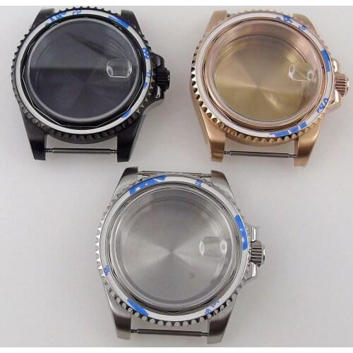 40mm Gold Black Plated Watch Case Fit For NH35 NH36 Miyota 8215 821A ETA 2836 Movement Without Bezel Insert Sapphire Crystal