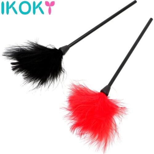 IKOKY Black Spanking Whip SM Bondage Erotic Toys Slave 24cm Flirting Feather Sex Toys for Couple Adult Games