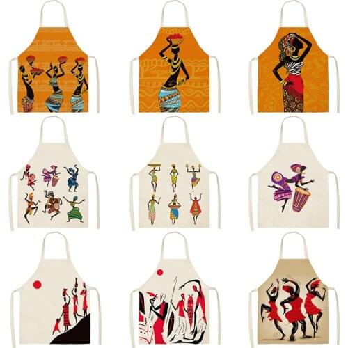 African style Kitchen Aprons for Women Cotton Linen Bibs Household Cleaning Pinafore Home Cooking Apron barber apron man 68x55cm