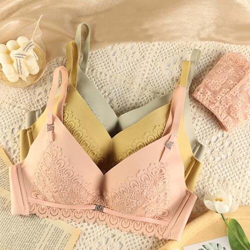 Wasteheart Women Fashion Pink Blue Sexy Lingerie Bras Cotton Panties Lace Wireless Bra Sets Underwear A B Luxury Lace One-Piece