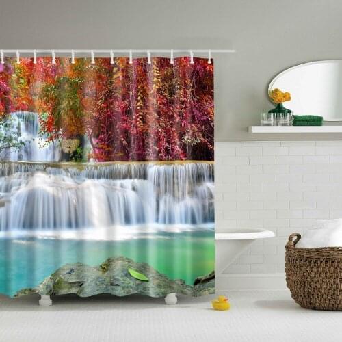 Beautiful Seaside Scenic River Mountain Shower Curtains Frabic Waterproof Polyester Bathroom Curtain With Hooks 180X180cm