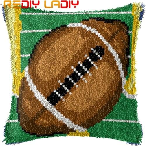 Latch Hook Cushion American Football Printed Canvas Cushion Cover Acrylic Yarn Crochet Pillow Case Set Hobby & Crafts Home Decor