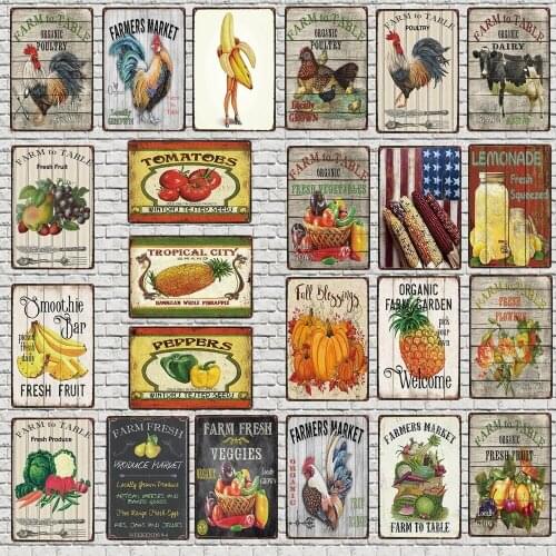 Farm Market Metal Tin Sign Fruit Plate Shabby Chic Wall Home Restaurant Farm Art Man Cave Decoration 30X20CM