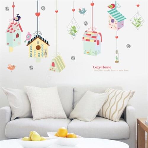 Cute Birdcage Wall Stickers Removable Cartoon Cozy Home Birdcage Mural Stickers Wall Decal Stickers For Bedroom