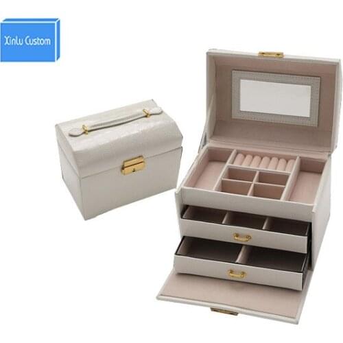 Multifunction Women Gift Box Collect Boxl Leather Travel Suitcase Watch/Jewelry Cosmetic Case Organizer DIY Storage Case Drawer