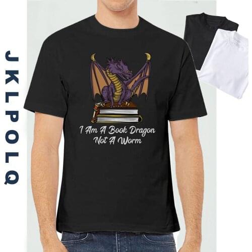 JKLPOLQ Summer XS-3XL Oversized Mens T-Shirt I'm A Book Dragon Print Cotton Short Sleeve Tops Tees
