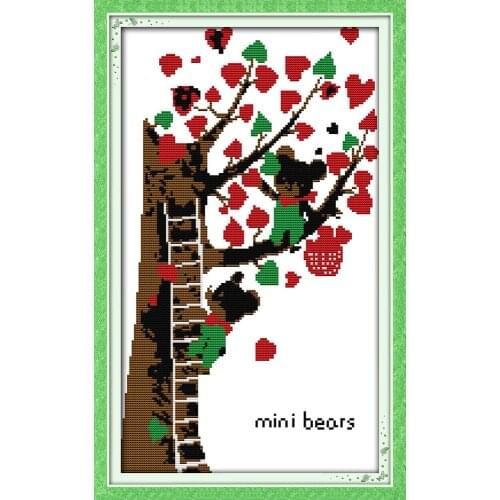 Mini bears cross stitch kit animal cartoon picture count print stamped 11ct hand embroidery DIY handmade needlework supplies bag