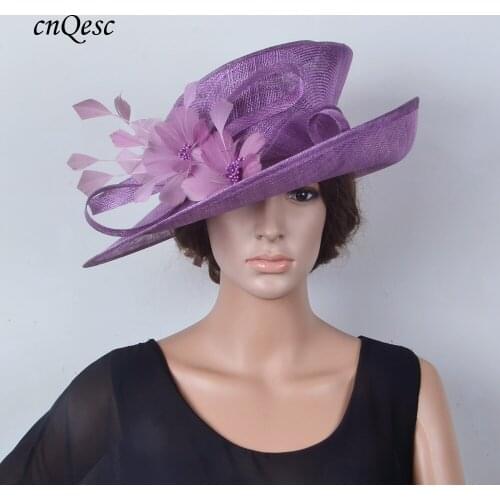 NEW Wholesale Attractive multiple color Purple Sinamay womens hat for Derby,wedding,church,party.brim width 14cm