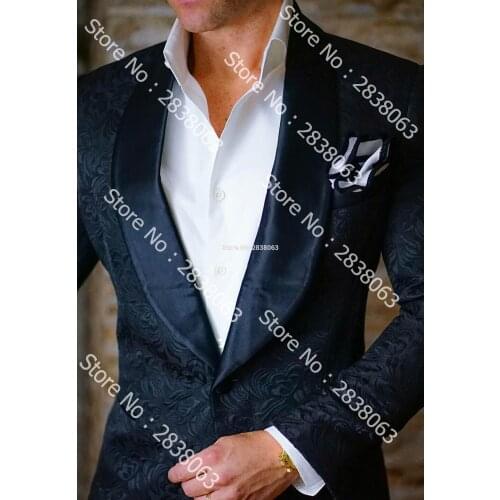 New Arrival Groomsmen Shawl Lapel Groom Tuxedos Pattern Jacket Solid Pants and Bow tie Men Suits Wedding Best Man Blazer C68