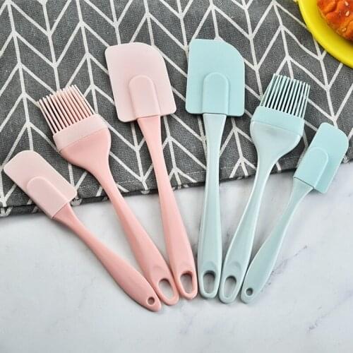 New 3Pcs/Set Silicone Cake Spatula Baking Tools Kitchen Utensils Cooking Supplies Multifunction PP Non-stick Bakeware Blue Pink