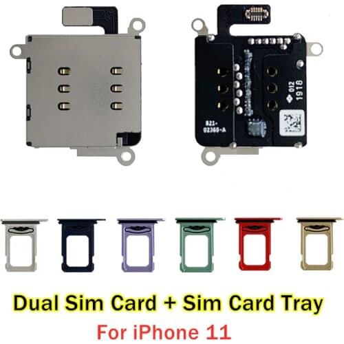 Original Dual Sim Card For iPhone 11 Reader connector Ribbon Flex Cable Sim Card Tray Slot Holder Replacement Repair Parts