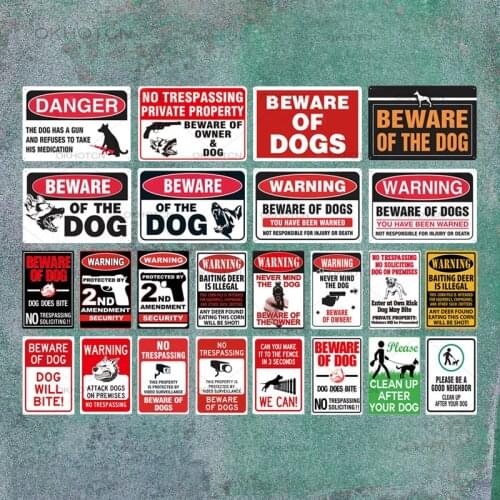 Beware of Dogs Tin Sign Warning Metal Plaques Wall Decor Yard Sign No Trespassing Iron Plates House Decoration