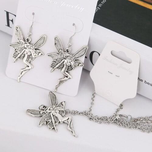 Angel Fairy Pendant Necklace Earring Sets For Women Men Retro Classic Trendy Vintage Necklaces Earrings Fashion Jewelry Set