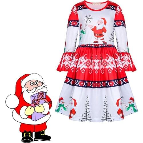 Snowman Santa Claus Dress Girls Fairy Tale Princess Dresses Baby Long Sleeve Pajamas Snowflake Christmas Costume Birthday C30C60