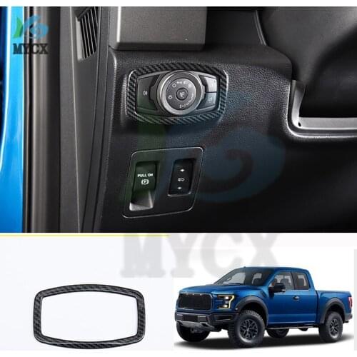 Fit For Ford Raptor F-150 2017 2018 2019 2020 Car Accessories ABS Carbon Headlight Lamp Switch Button Cover Trim 1pcs