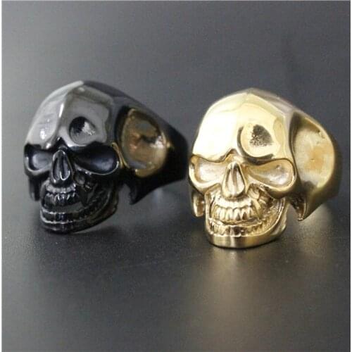 Drop Shipping Size 8-13 Punk Style Black Golden Skull Ring 316L Stainless Steel Jewelry Mens Women Ghost Rider Biker Ring