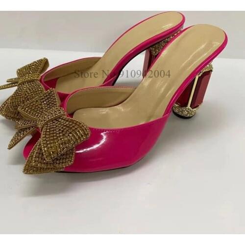 Beaded Butterfly Sandals For Girls Women Diamond Rhinestone High Heel Slip On Peep Toe Butterfly-Knot Summer Mules