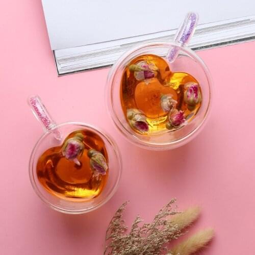 DIY Personalized Diamond Handle Heart-shaped Glass Double-layer Anti-scalding Cup Love Coffee Cup Creative Gift Glass Water Cup