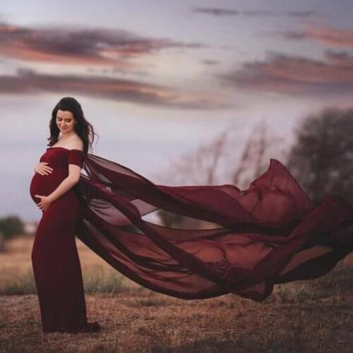 Sexy Shoulderless Maternity Dresses For Photo Shoot Long Fancy Pregnancy Dress Chiffon Women Pregnant Maxi Gown Photography Prop