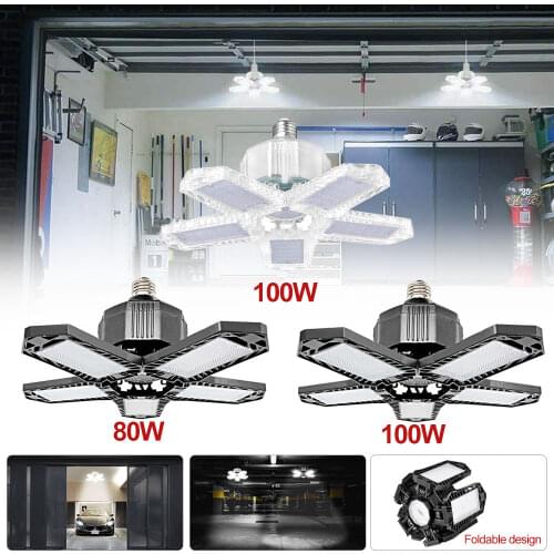 80W/100W LED Five Leaf Garage Light Foldable Garage Ceiling Lamp Deformation Basement Indoor Outdoor Deformation High Bay Light