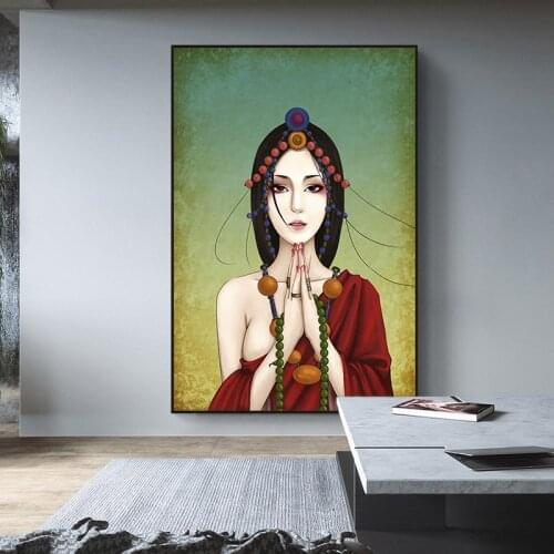 Modern Buddha Girl Posters and Prints Wall Art Canvas Painting Buddhist Religious Pictures for Living Room Home Decoration