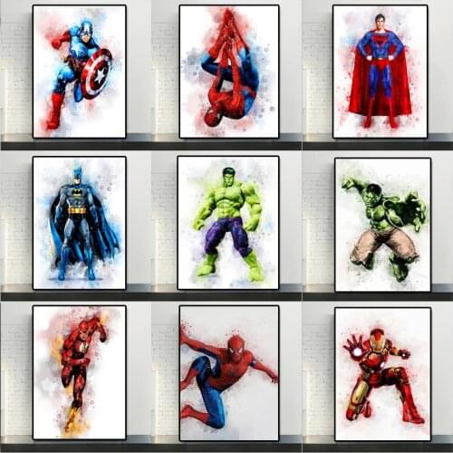 Marvel Superhero Canvas Painting Spider-Man Iron Man Hulk Art Wall Prints Poster Prints Kids Room Picture Home Decor Cuadros