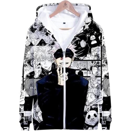 Japan Anime jujutsu kaisen Hoodie Zipper Hoodies Men Women Long Sleeve Sweatshirt Harajuku Streetwear Oversized Jacket Clothes