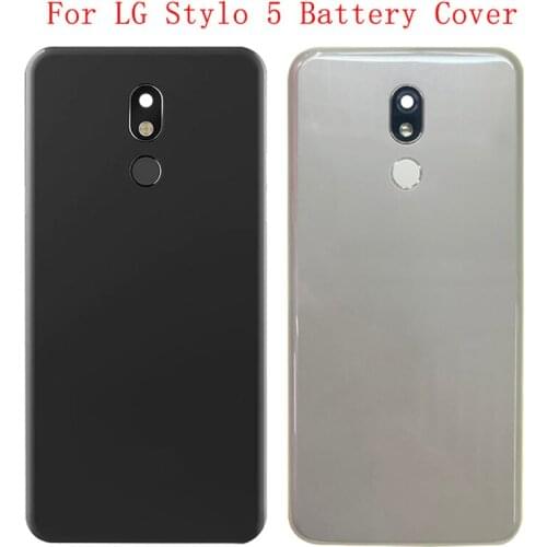 Back Battery Cover Rear Door Panel Housing Case For LG Stylo 5 Q720 Battery Cover with Lens Frame Fingerprint Flex Cable