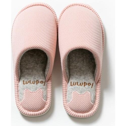 Women Stripe Print Slipper Shoes Winter Warm Slipper Home Cotton Shoes Female Cartoon Lovely Slipper Antiskid Household Shoes