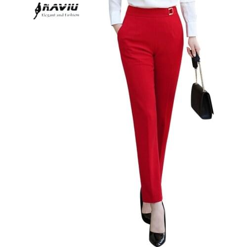 Naviu New Arrivals Women Formal Mid-Rise Elastic Waist Pencil Pants Office Ladies Work Ankle-Length Trousers