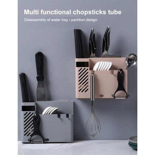 1Pc Wall Mounted Chopsticks Basket Knife Shelf Kitchen Tableware Spoon Chopsticks Storage Box Household Chopsticks Basket
